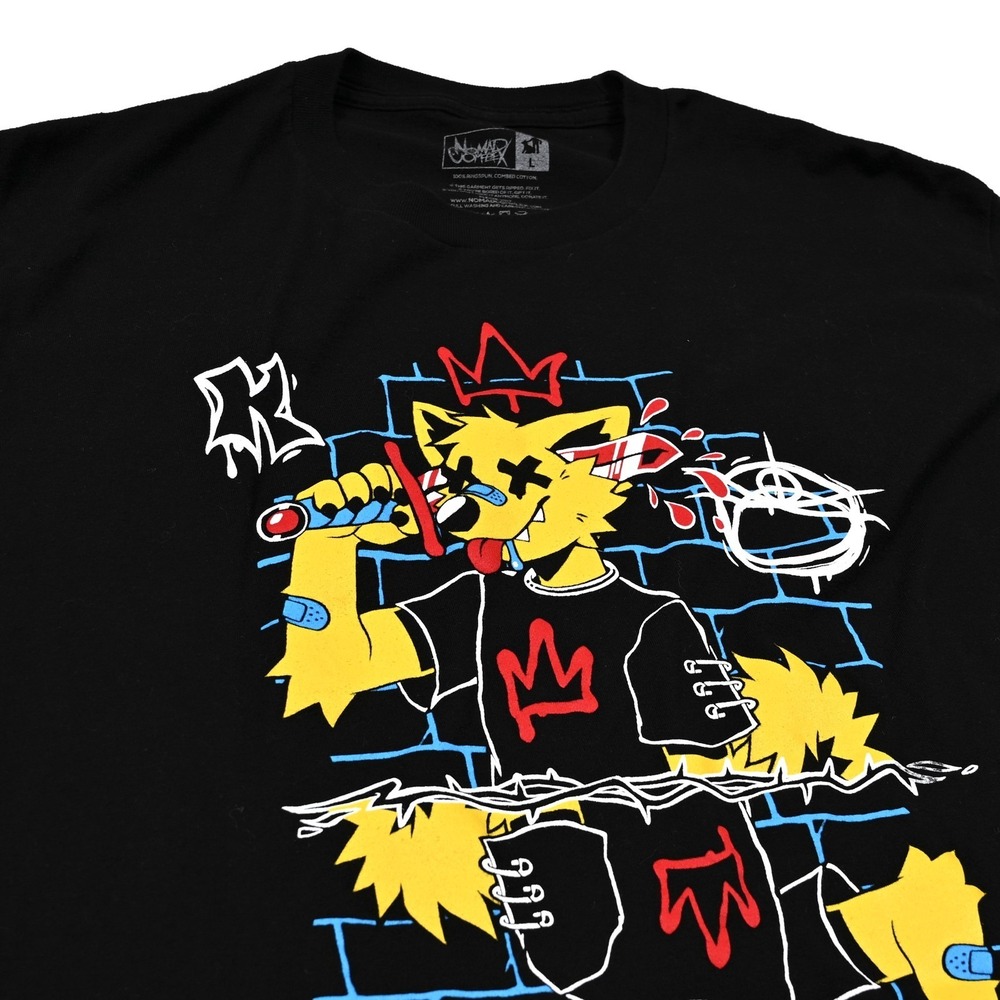 Nomad Complex Shirt Mens Large Black Neon Graffiti Wolf Graphic Short Sleeve Tee